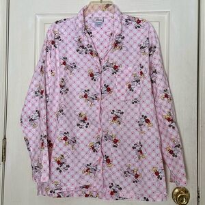 Disney Store Mickey and Minnie Mouse Pajama Top Pink And White Cotton Size L